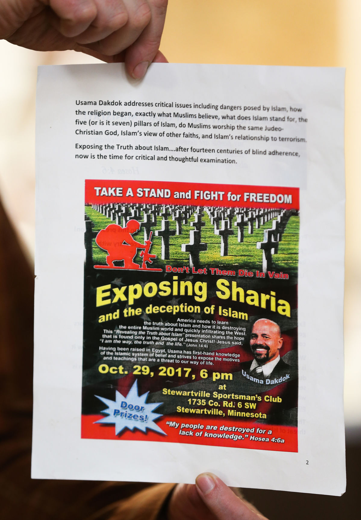 Anti-Islamic Fliers Appear in Stewartville